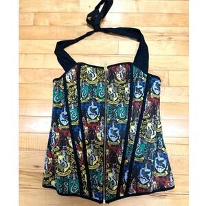 Torrid 0 (0X 12) Sexy Harry Potter Crest Zip Lace Up Cosplay Halter Corset Top